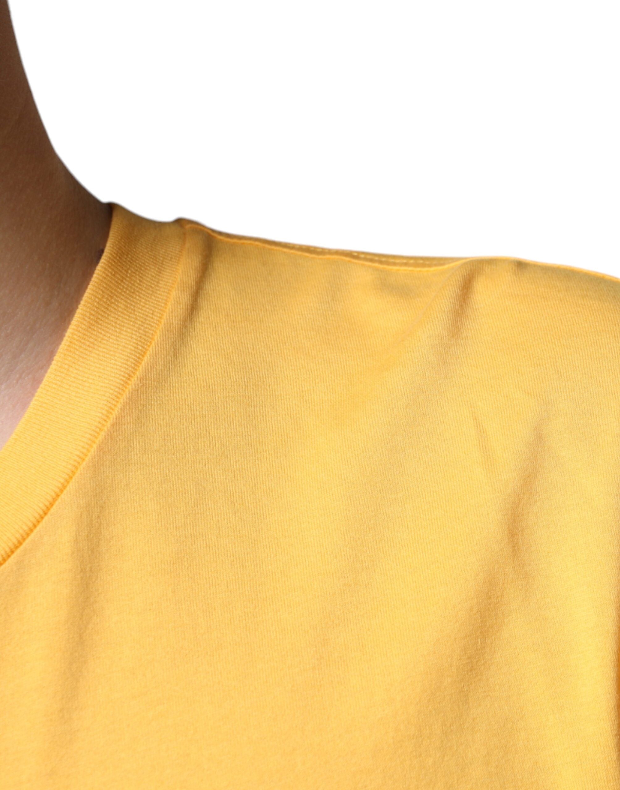 Yellow floral cotton crew neck T-shirt by Dolce & Gabbana with secret garden print, casual and stylish for everyday wear.