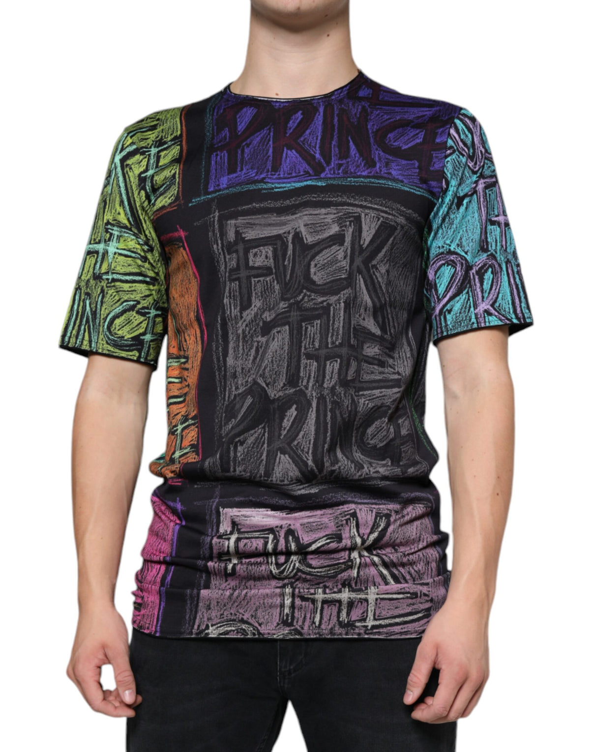 Dolce & Gabbana multicolor graphic print cotton T-shirt showing vibrant design on front.
