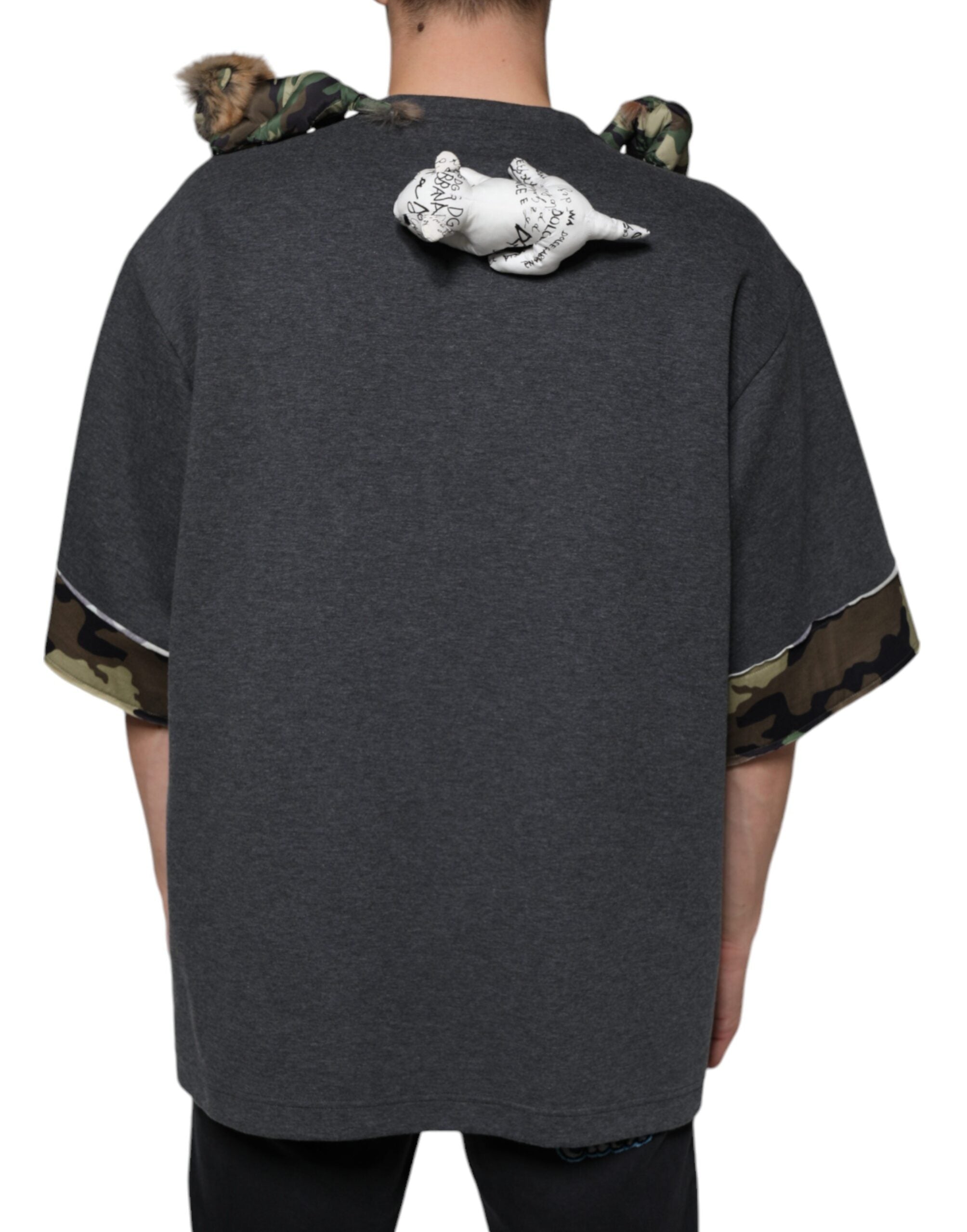 Gray camouflage animal print cotton T-shirt by Dolce & Gabbana, featuring a relaxed fit and stylish camouflage pattern.