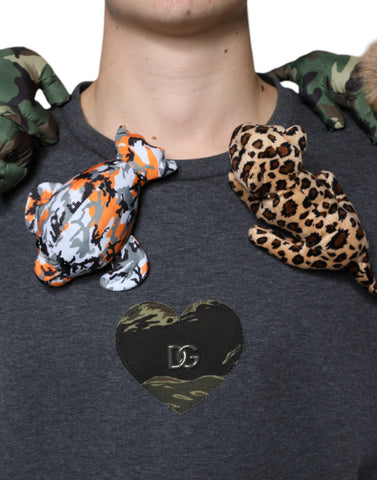 Gray camouflage animal print cotton T-shirt by Dolce & Gabbana featuring a relaxed fit and stylish design.