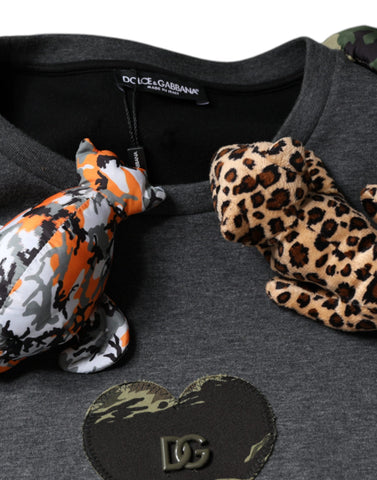 Gray camouflage animal print cotton T-shirt by Dolce & Gabbana, featuring a relaxed fit and stylish design.