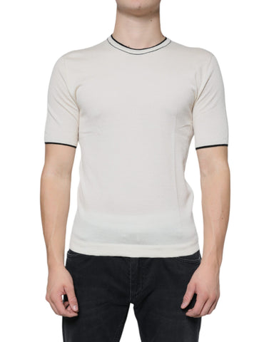 Dolce & Gabbana Off White cashmere short-sleeve T-shirt, soft fabric with a classic fit, displayed on a neutral background.