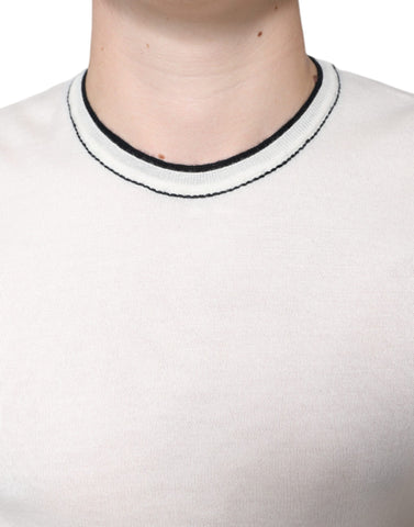 Off White Dolce & Gabbana cashmere short sleeve T-shirt displayed on a hanger.