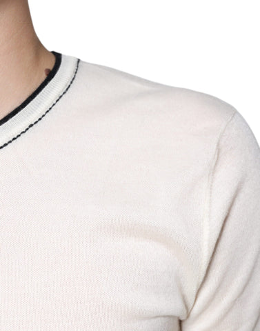 Dolce & Gabbana Off White cashmere short sleeve T-shirt, soft fabric, round neckline, and minimalist style.