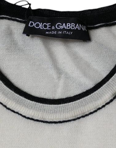 Dolce & Gabbana Off White cashmere short-sleeve T-shirt with a relaxed fit and soft fabric, displayed on a neutral background.