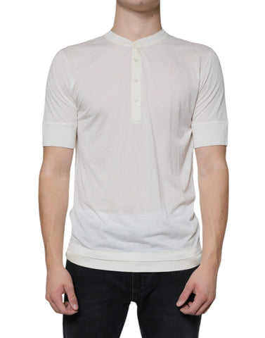 Dolce & Gabbana Off White cotton short sleeve T-shirt with logo detail, casual men's clothing, front view.