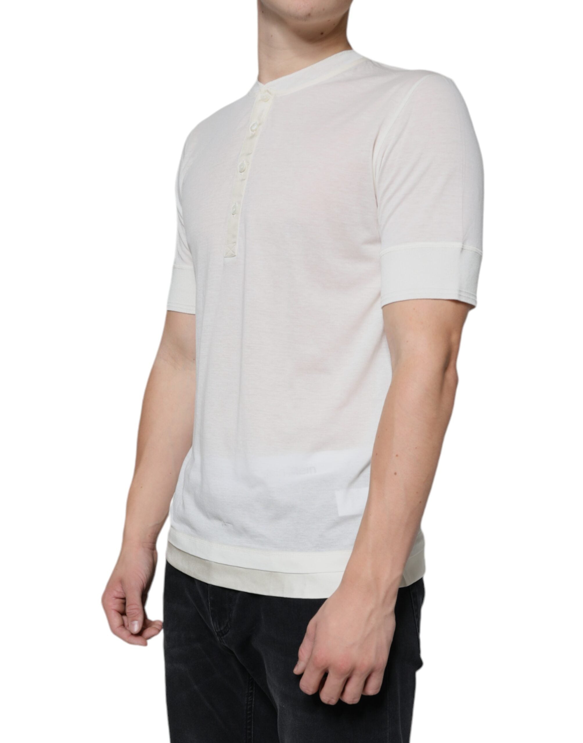 Off White cotton short sleeve T-shirt by Dolce & Gabbana, featuring a casual fit and classic crew neck design.