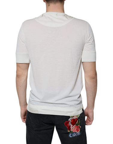Off White cotton short sleeve T-shirt by Dolce & Gabbana, casual fit with classic crew neck and clean design.