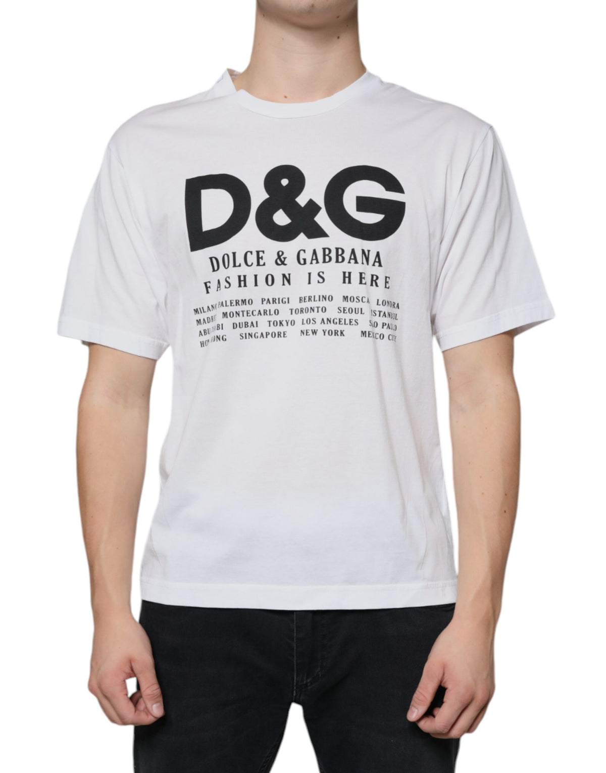 White cotton Dolce & Gabbana logo print casual T-shirt with short sleeves and crew neck.