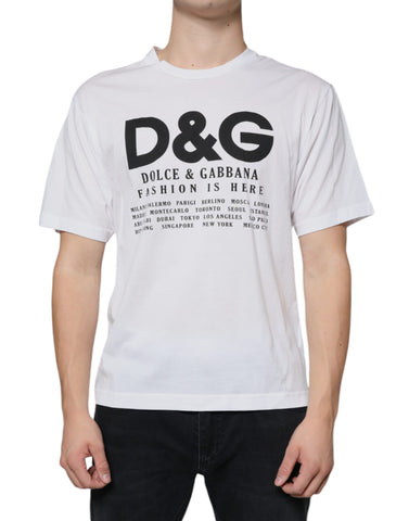 White cotton Dolce & Gabbana logo print casual T-shirt with short sleeves and crew neck.
