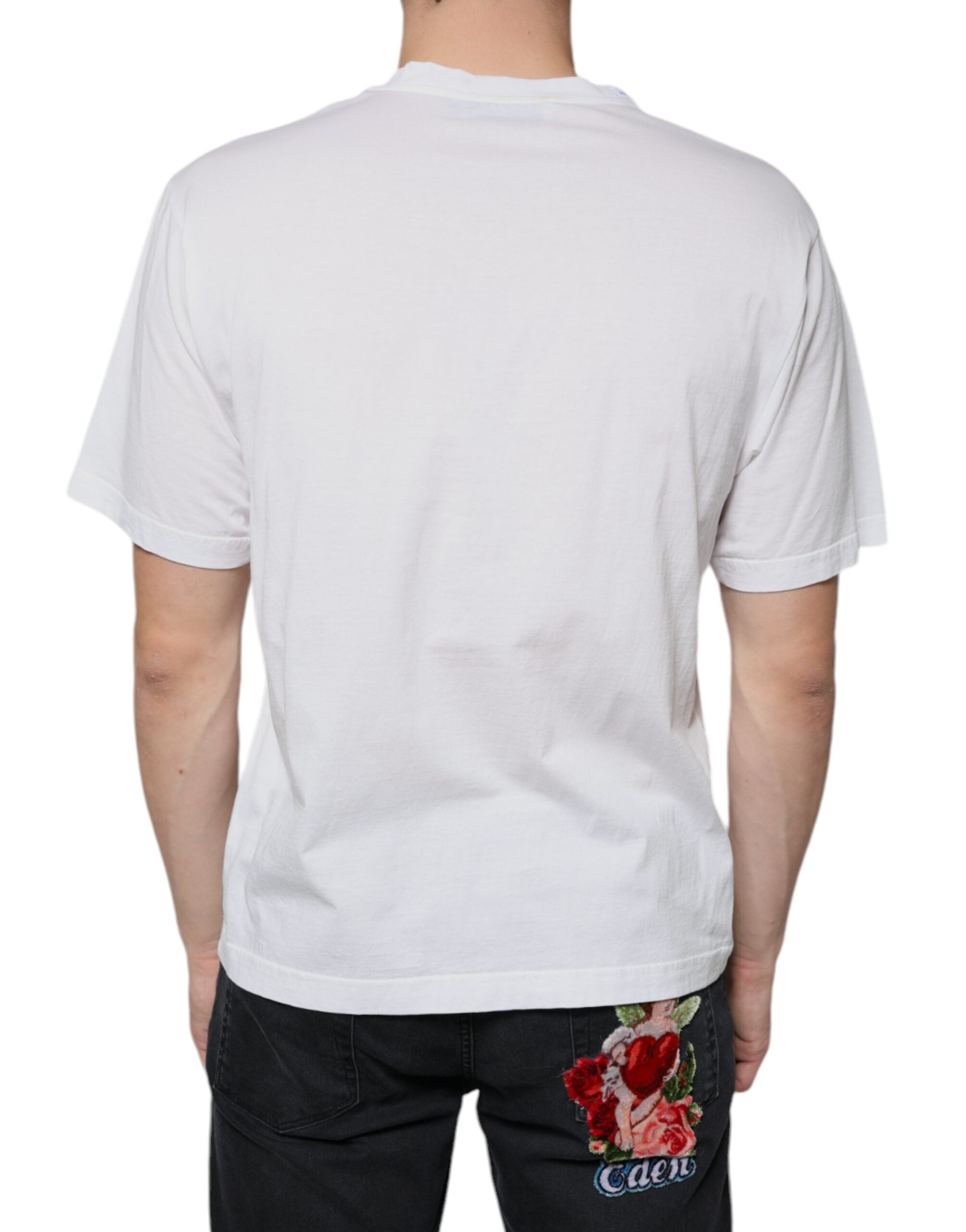 White cotton casual T-shirt with Dolce & Gabbana DG logo print, comfortable and stylish for everyday wear.