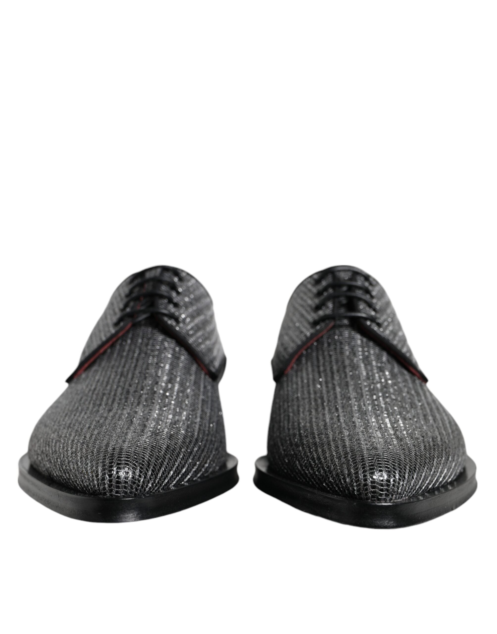 Silver polyurethane derby dress shoes by Dolce & Gabbana, formal men's footwear with sleek, polished design.