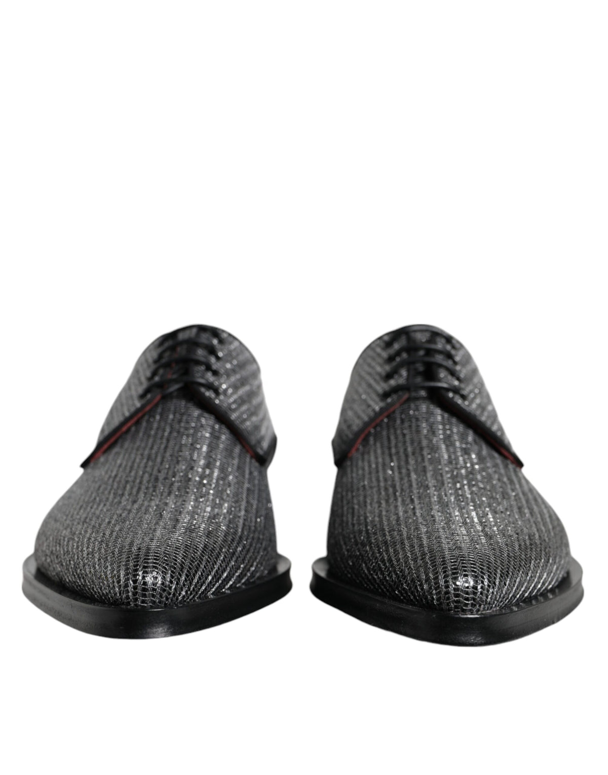 Silver polyurethane derby dress shoes by Dolce & Gabbana, formal men's footwear with sleek, polished design.