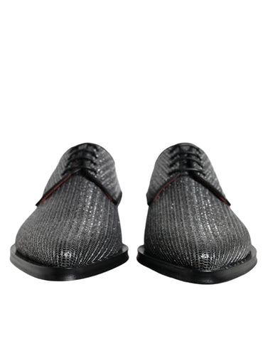 Silver polyurethane derby dress shoes by Dolce & Gabbana, formal men's footwear with sleek, polished design.