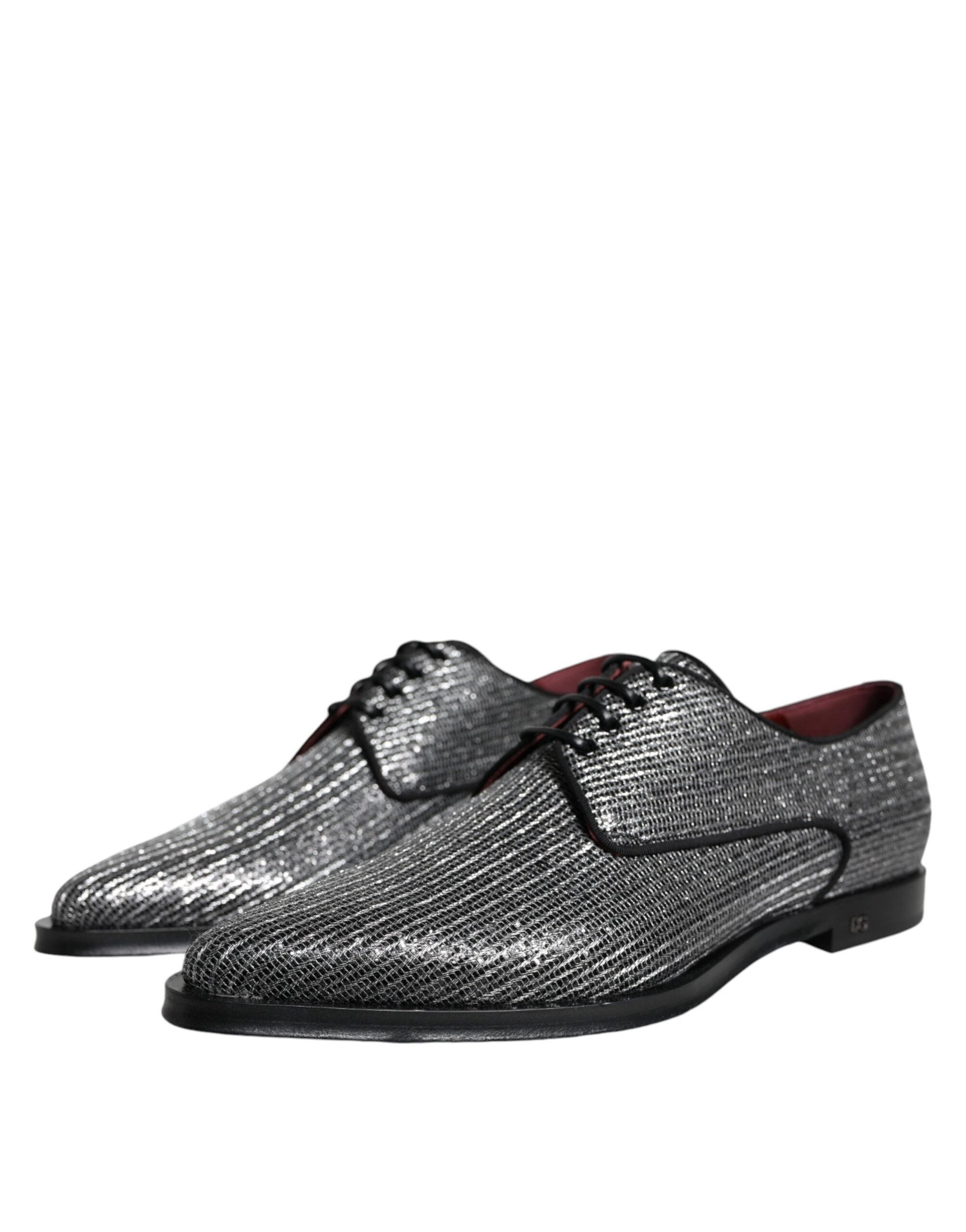 Silver polyurethane derby formal dress shoes by Dolce & Gabbana, featuring sleek design and polished finish.