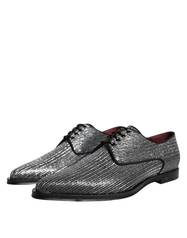 Silver polyurethane derby formal dress shoes by Dolce & Gabbana, featuring sleek design and polished finish.