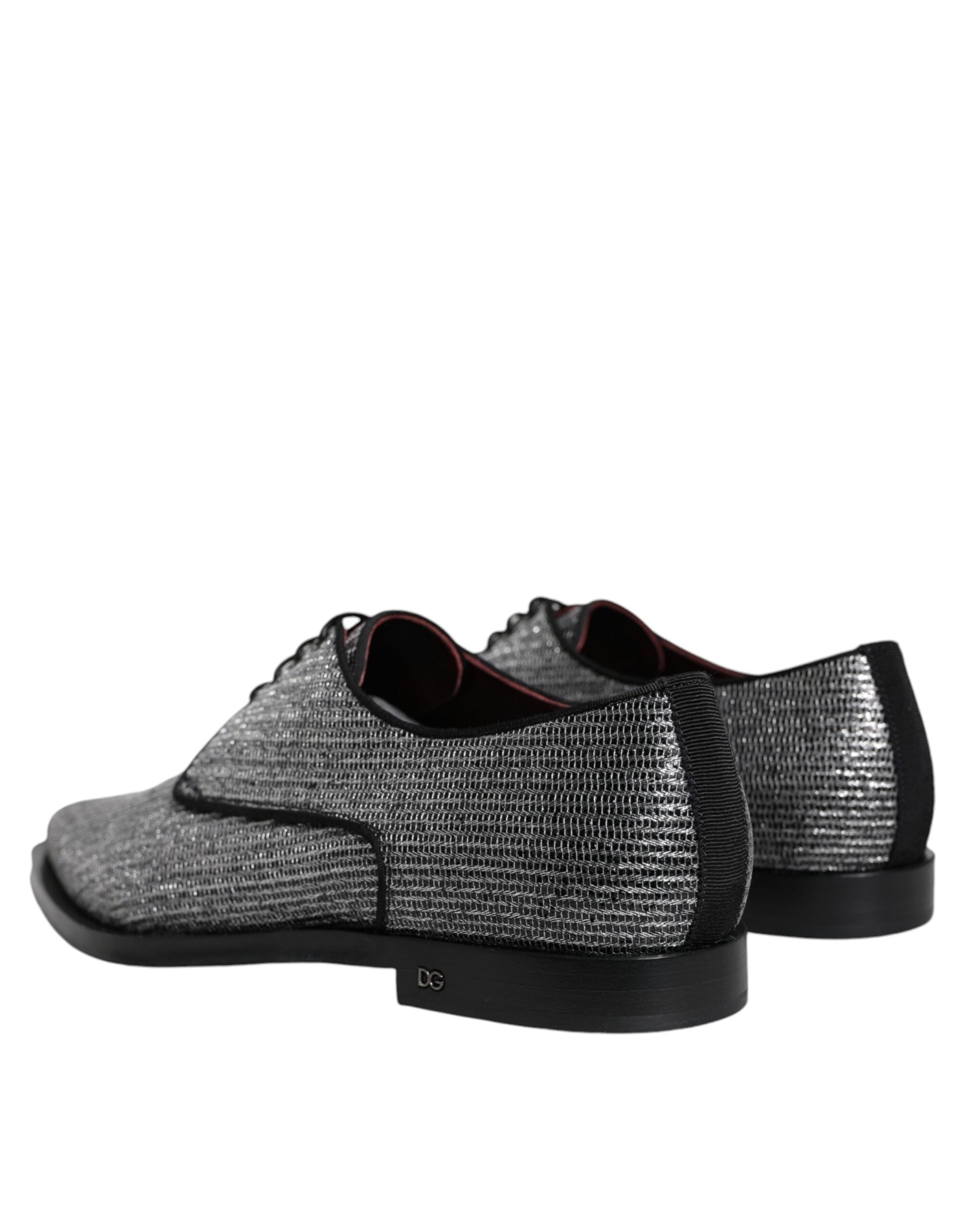 Silver polyurethane derby dress shoes by Dolce & Gabbana, featuring sleek formal design and polished finish.