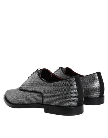 Silver polyurethane derby dress shoes by Dolce & Gabbana, featuring sleek formal design and polished finish.