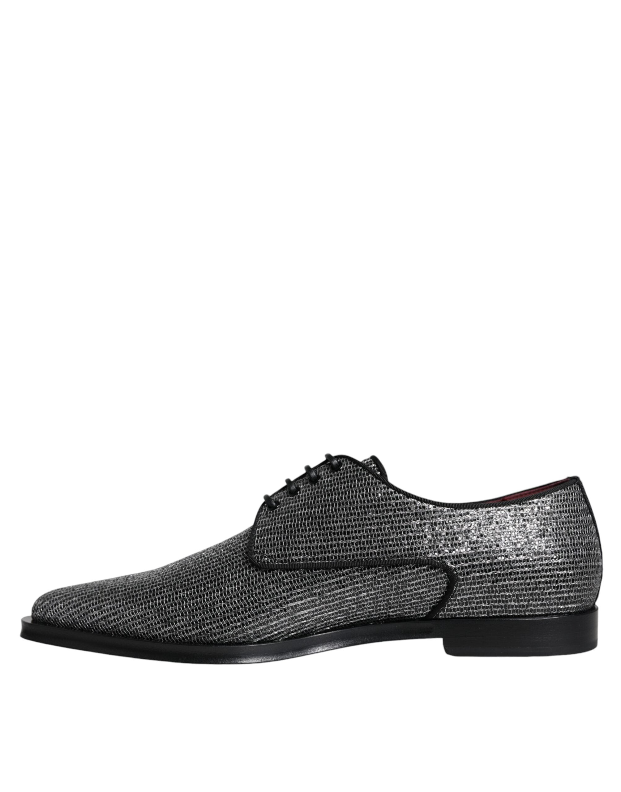 Silver polyurethane derby formal dress shoes by Dolce & Gabbana with sleek design and polished finish.