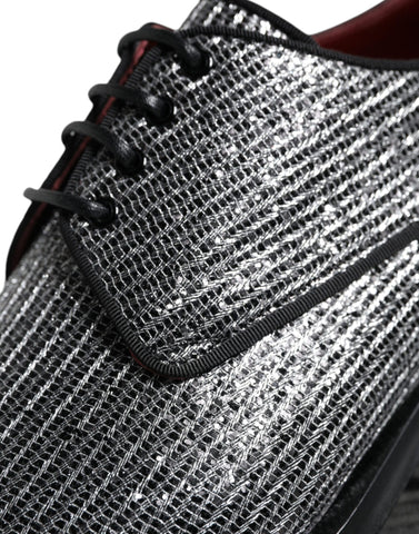 Silver polyurethane derby formal dress shoes by Dolce & Gabbana, showcasing sleek design and polished finish.
