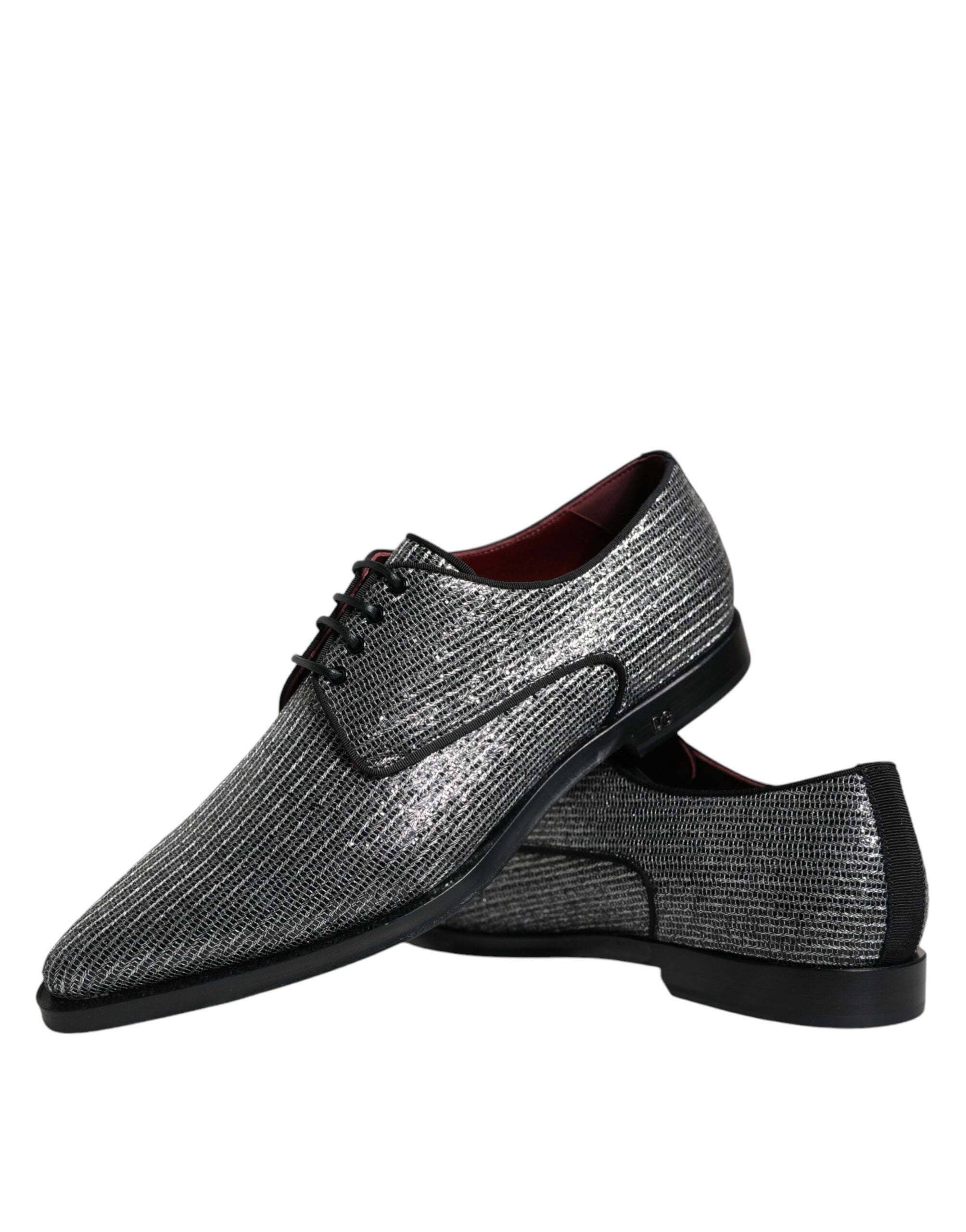 Silver polyurethane derby formal dress shoes by Dolce & Gabbana, featuring sleek design and polished finish.