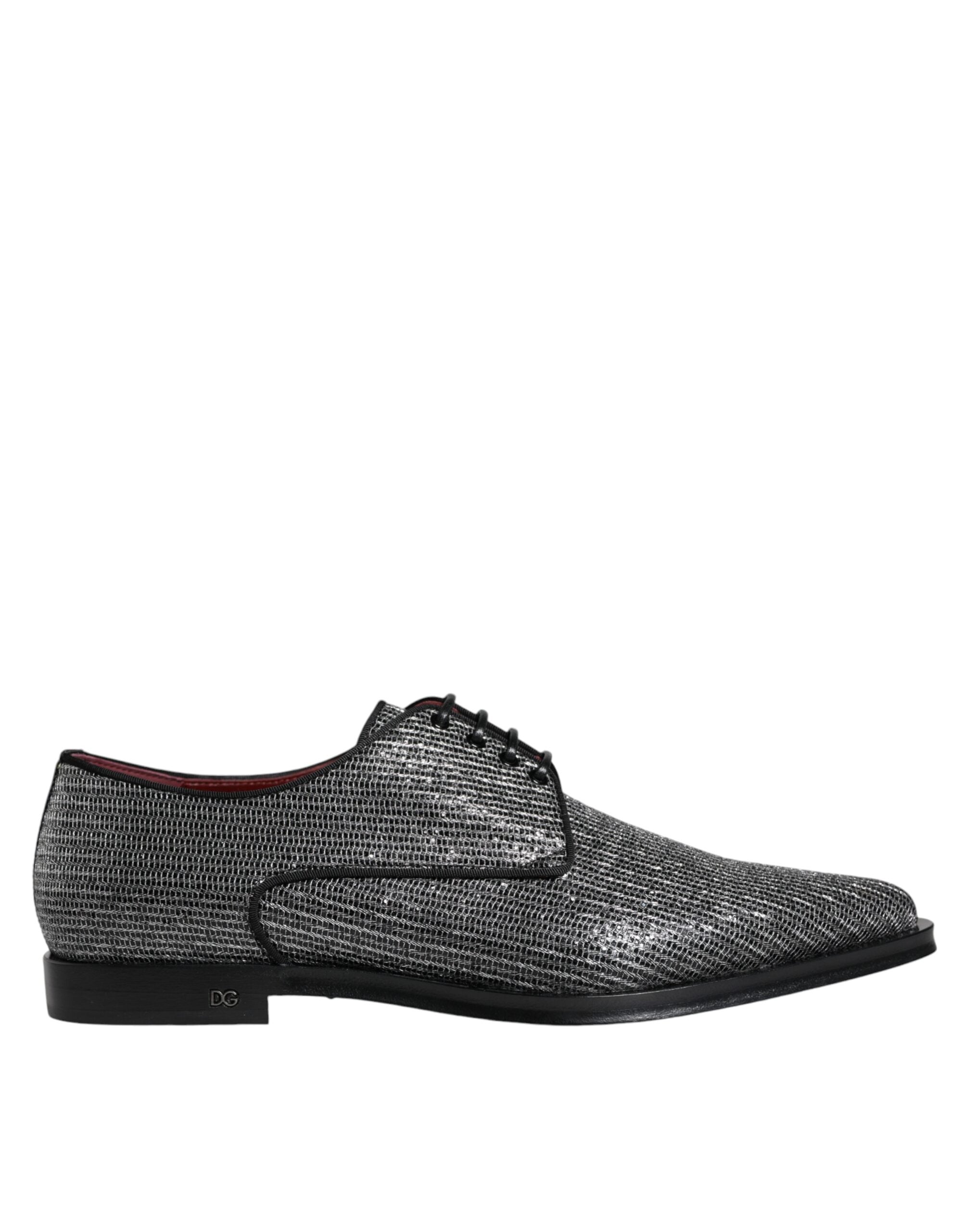 Silver polyurethane derby formal dress shoes by Dolce & Gabbana, featuring sleek design and polished finish.