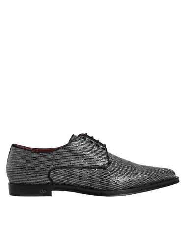 Silver polyurethane derby formal dress shoes by Dolce & Gabbana, featuring sleek design and polished finish.