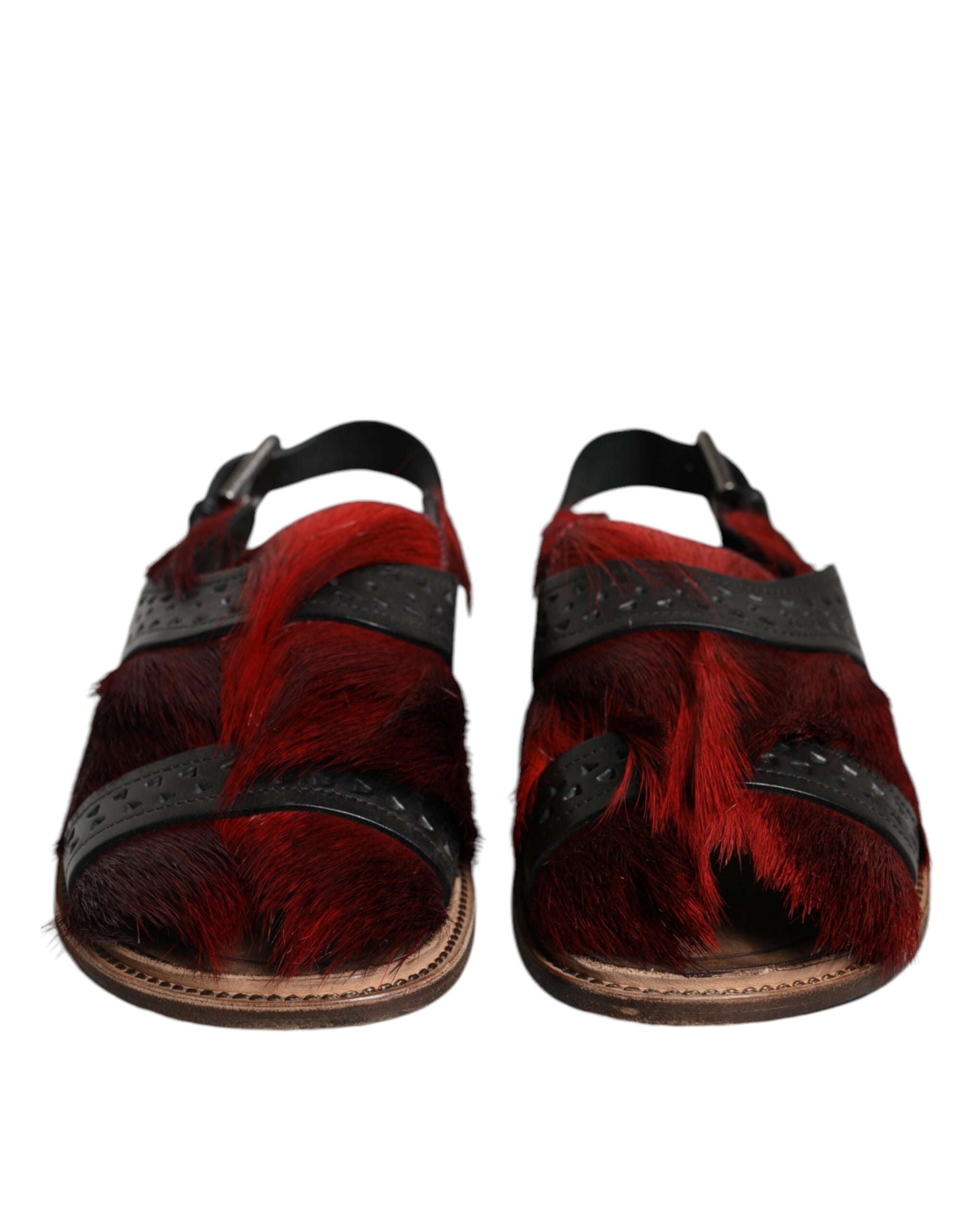 Black and red Gazelle Hair Leather sandals by Dolce & Gabbana, featuring sleek straps and stylish design.