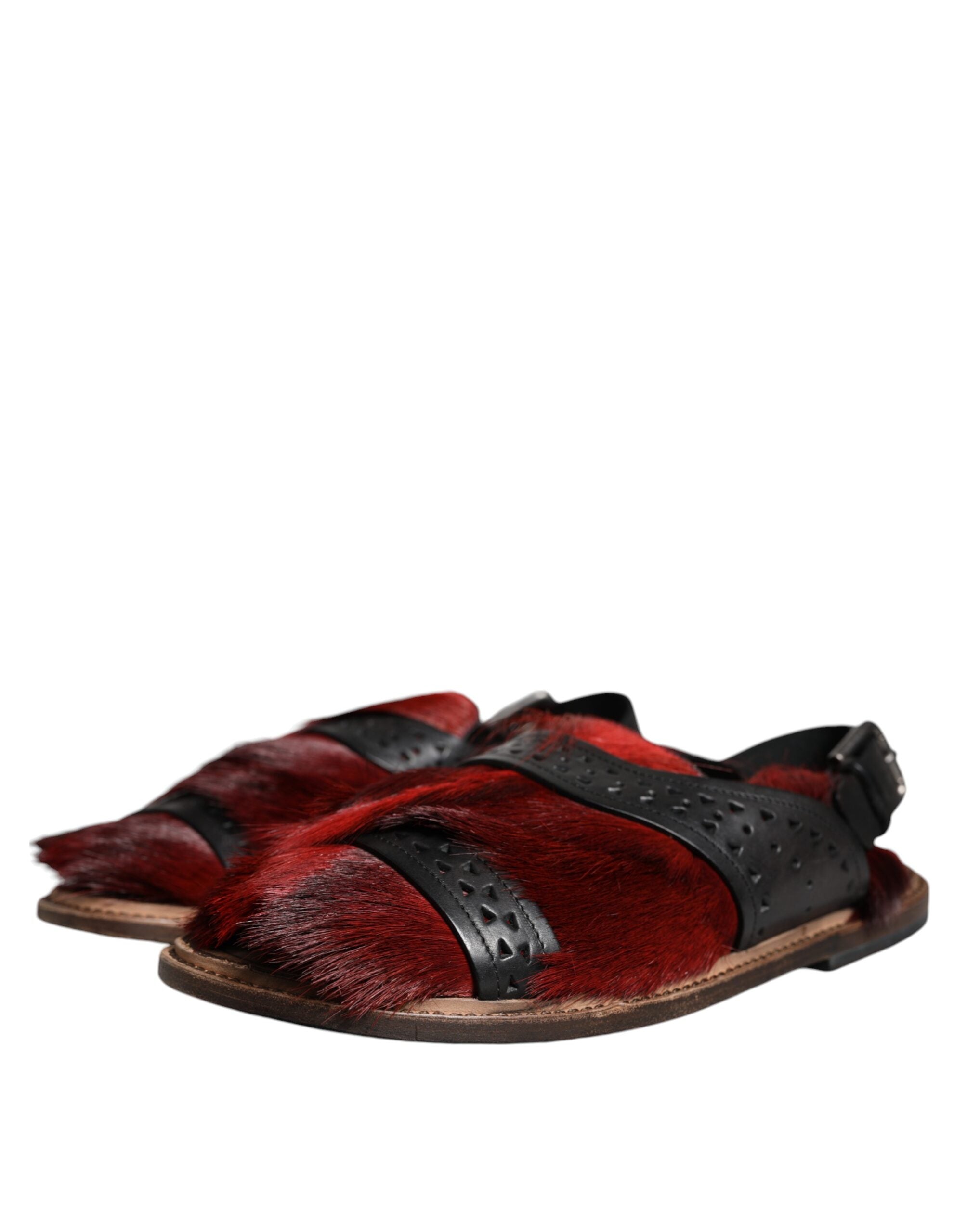 Black and red Gazelle Hair Leather sandals by Dolce & Gabbana featuring open-toe design and stylish ankle straps.