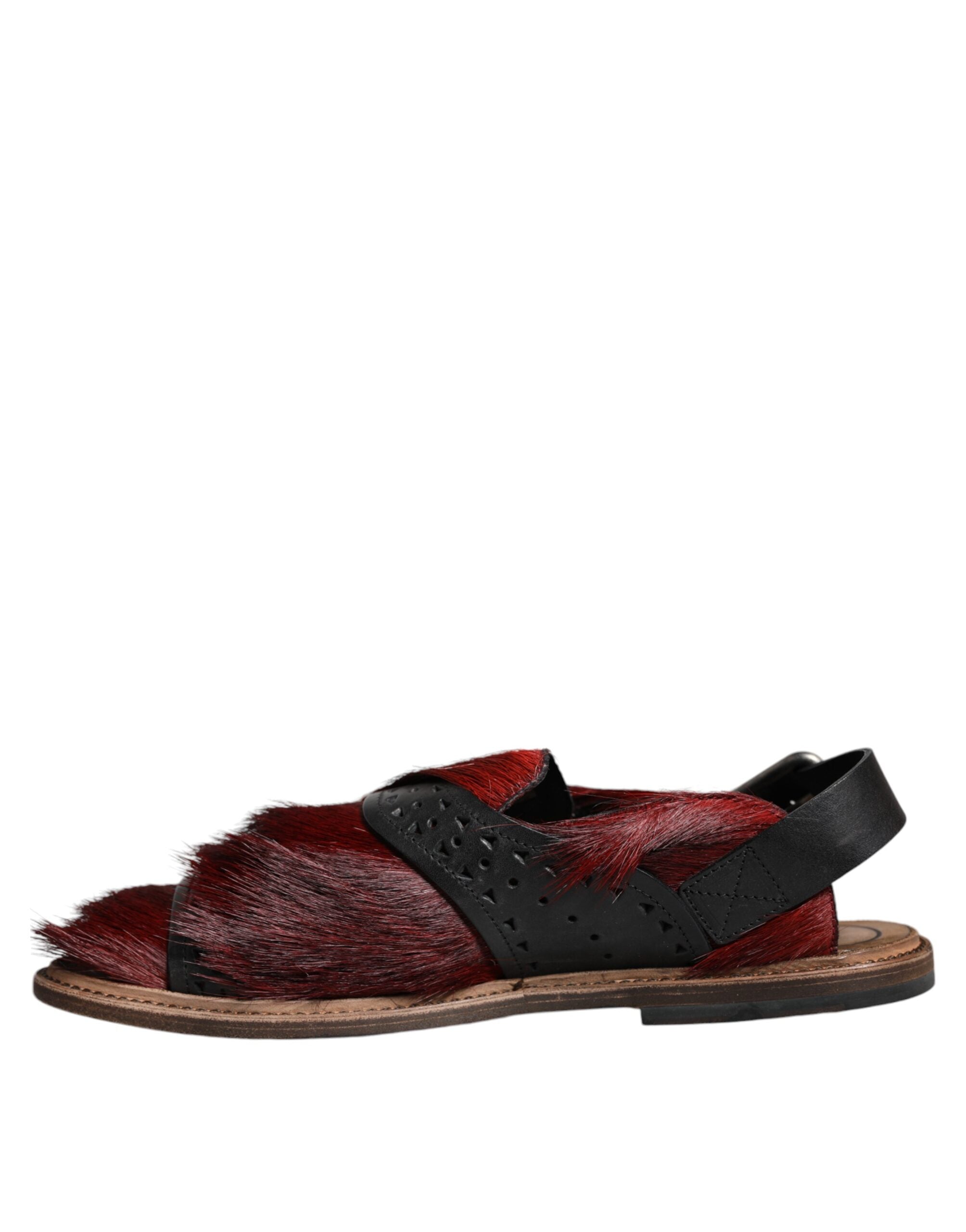 Dolce & Gabbana black and red Gazelle Hair Leather sandals showing stylish open-toe design and textured leather straps.