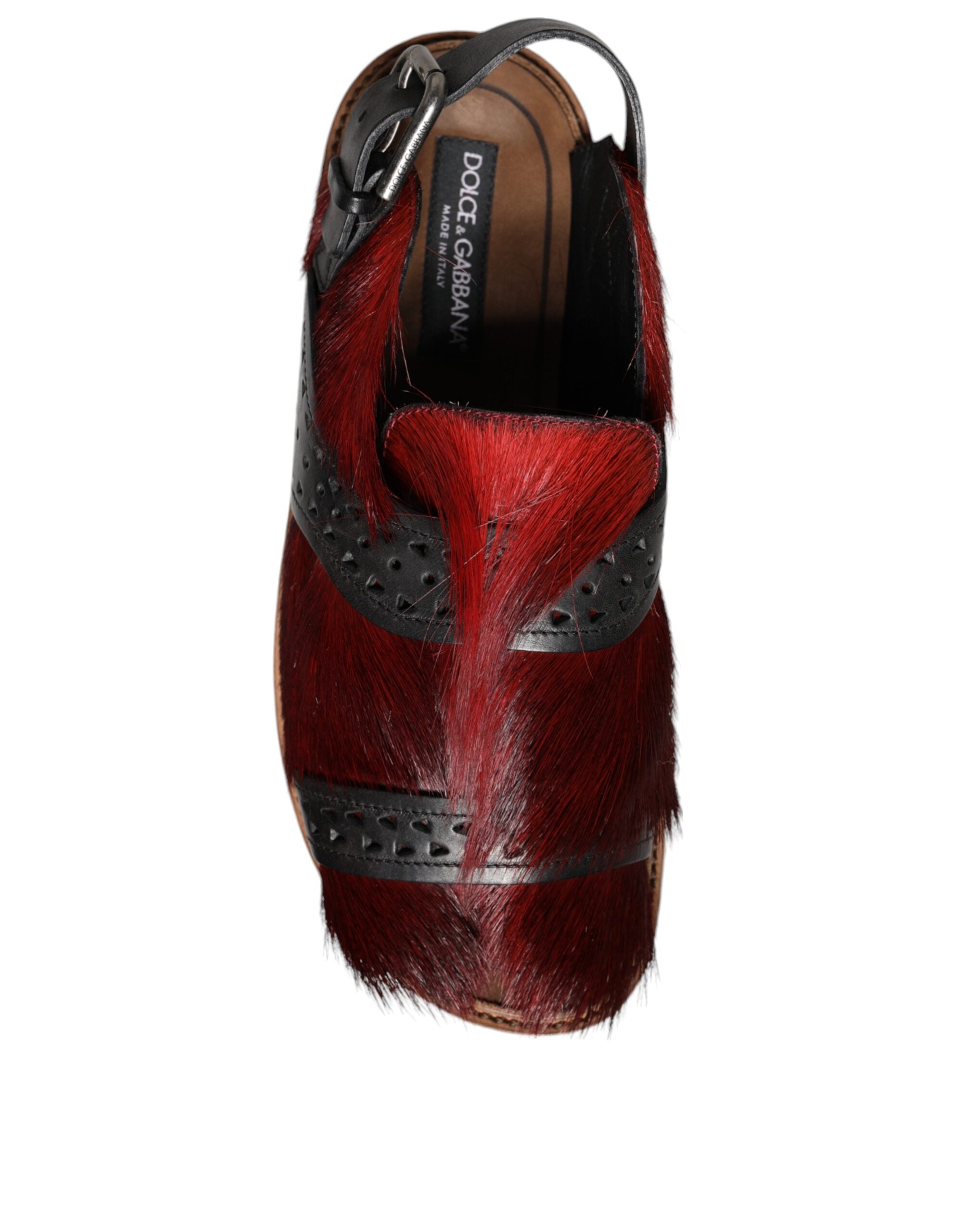 Black and red Gazelle Hair Leather sandals by Dolce & Gabbana, featuring stylish strap design and open-toe style.