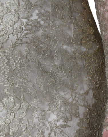 Gold floral lace A-line sheath mini dress by Dolce & Gabbana, featuring intricate lace details and a fitted silhouette.