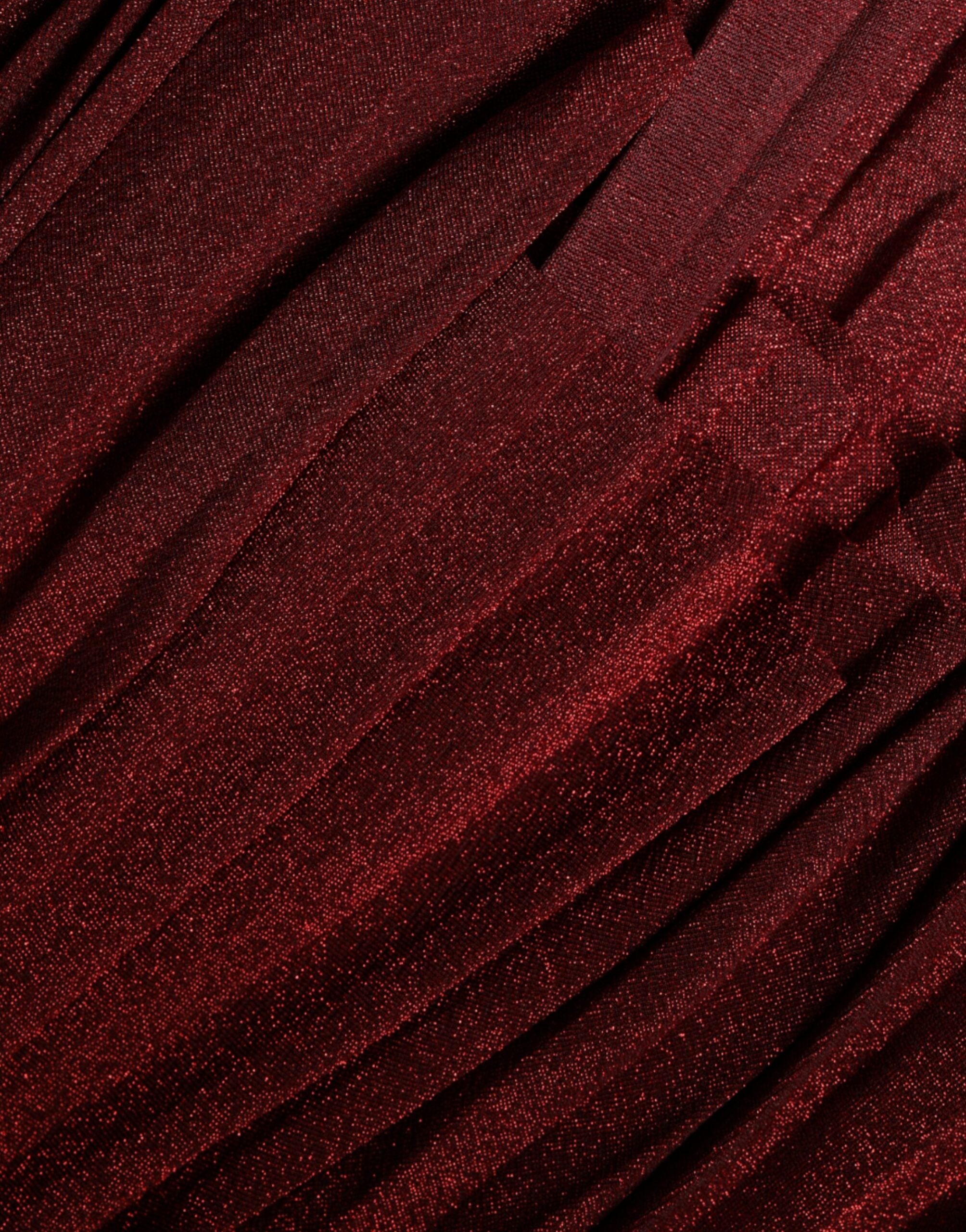 Red Dolce & Gabbana one-shoulder pleated A-line mini dress, featuring a stylish design and elegant silhouette.