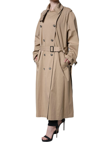 Dolce & Gabbana khaki double-breasted trench coat jacket with classic collar and button details, stylish outerwear for women.