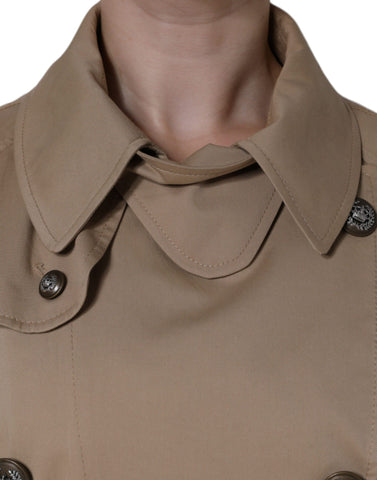 Dolce & Gabbana khaki double-breasted trench coat jacket with classic collar and belt, stylish outerwear for women.
