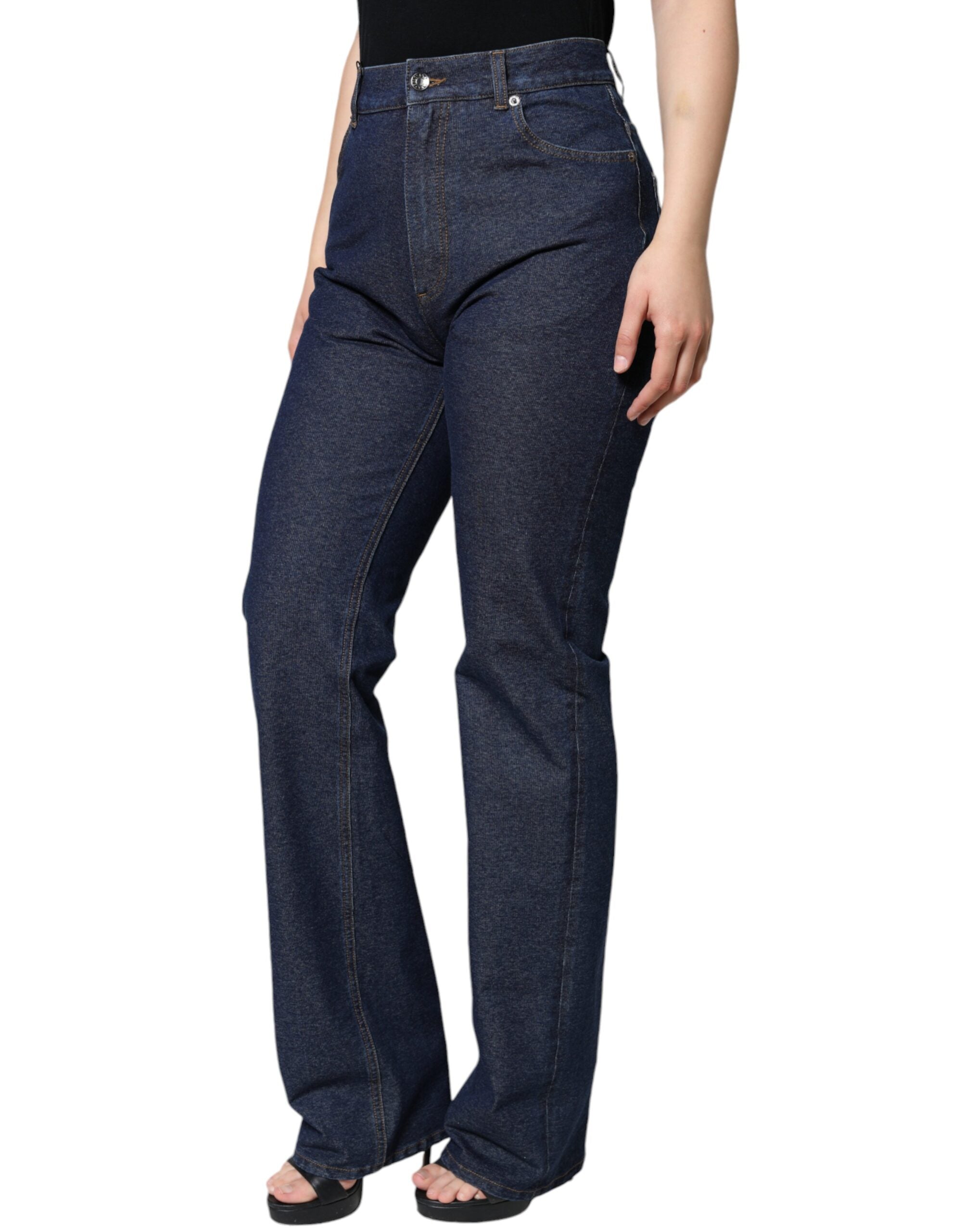 Dark blue cotton stretch straight denim jeans by Dolce & Gabbana, featuring classic fit and minimal detailing.