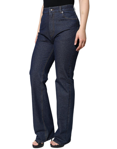 Dark blue cotton stretch straight denim jeans by Dolce & Gabbana, featuring classic fit and minimal detailing.