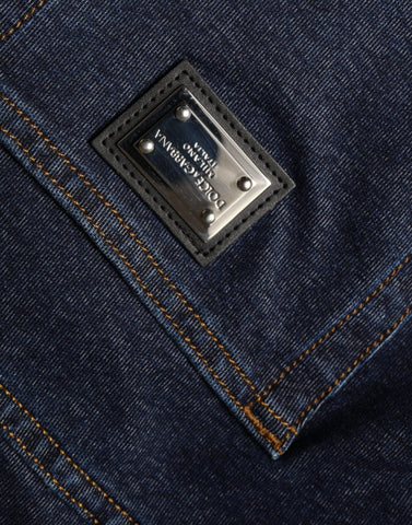 Dark blue cotton stretch straight denim jeans by Dolce & Gabbana, showing the front view with classic five-pocket design.