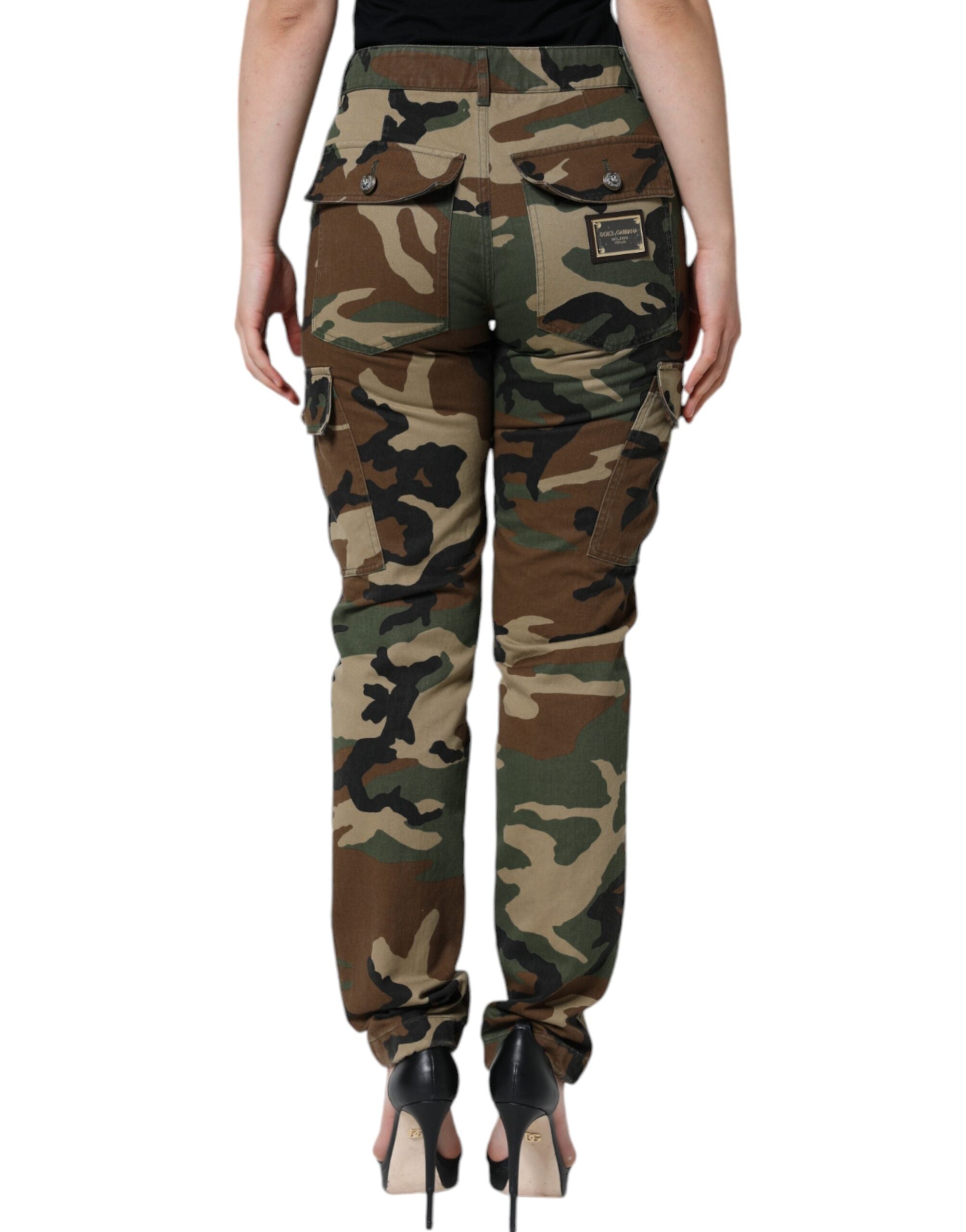 Multicolor camouflage cargo pants by Dolce & Gabbana featuring multiple pockets and a relaxed fit on a neutral background.