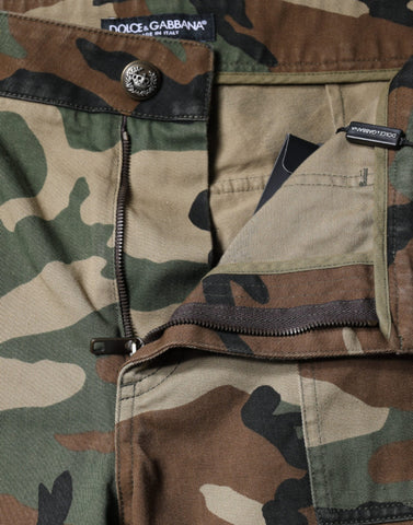Multicolor camouflage cargo pants by Dolce & Gabbana, featuring multiple pockets and a relaxed fit, styled on a model.