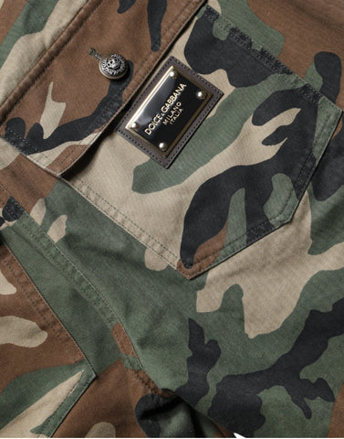Multicolor camouflage cargo pants by Dolce & Gabbana with multiple pockets and a relaxed fit, shown on a model.