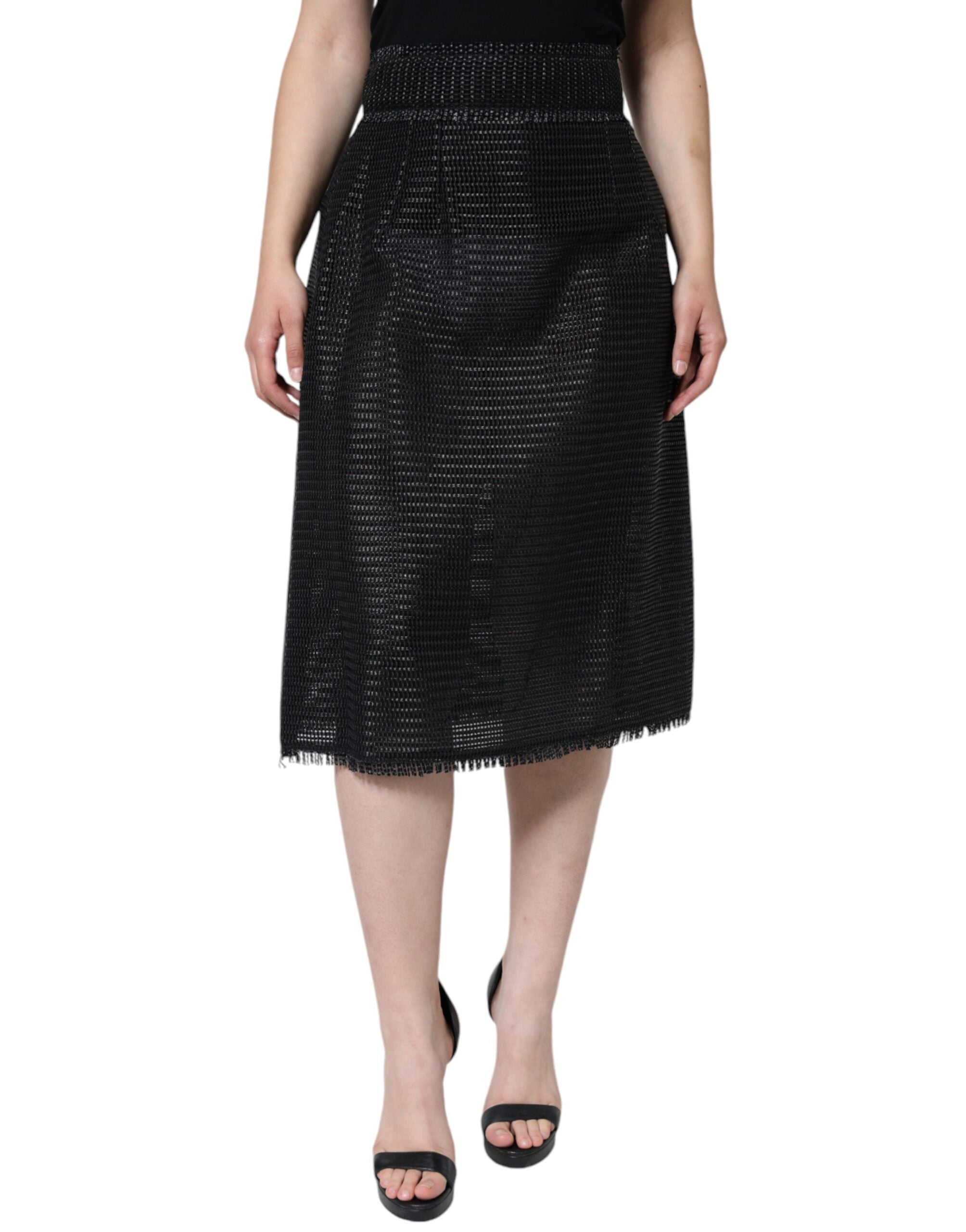 Black viscose high waist pencil skirt by Dolce & Gabbana, featuring a sleek, fitted design with a classic silhouette.