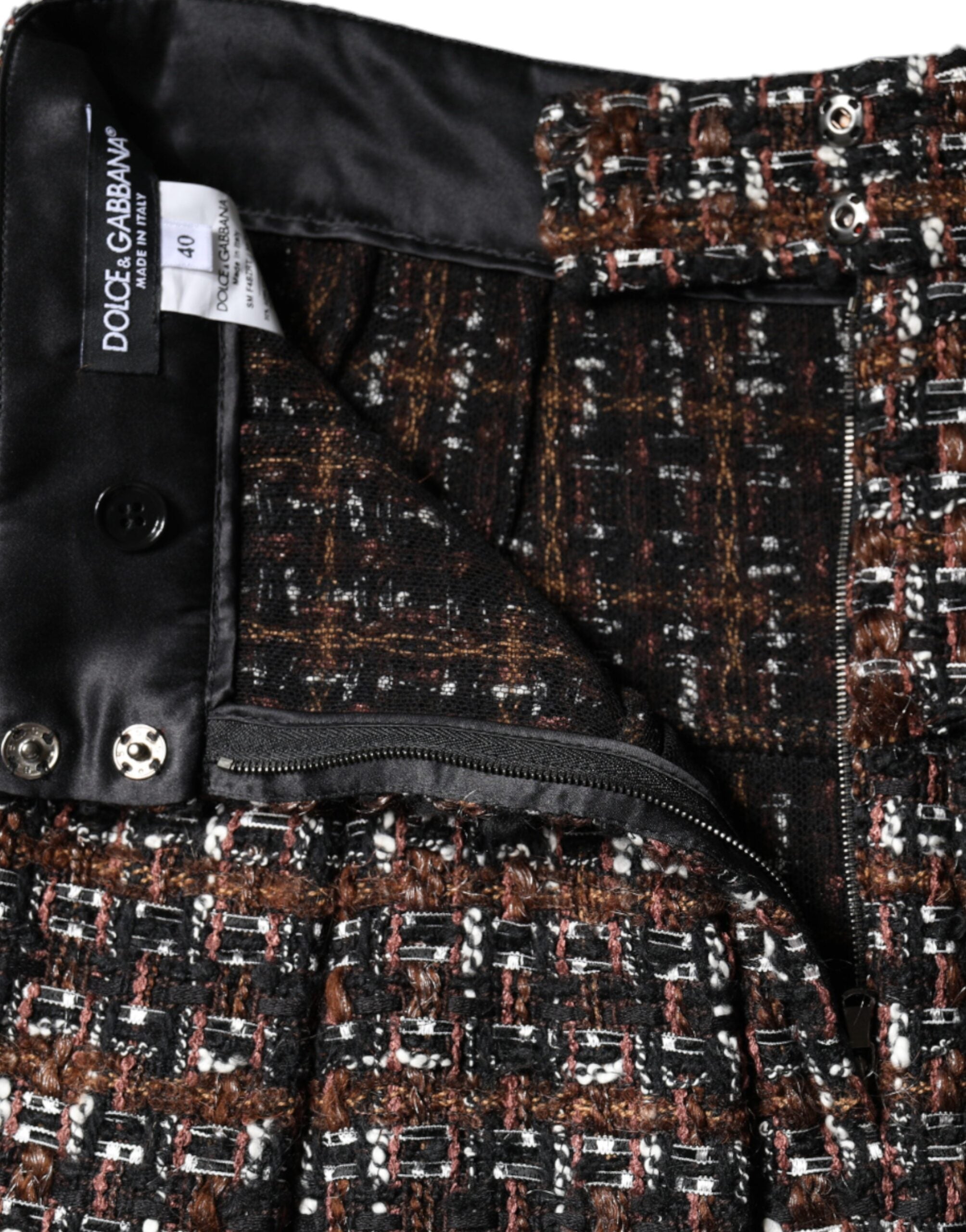 Multicolor high waist tartan tweed A-line mini skirt by Dolce & Gabbana, showcasing a stylish, patterned design.