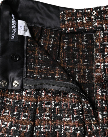Multicolor high waist tartan tweed A-line mini skirt by Dolce & Gabbana, showcasing a stylish, patterned design.