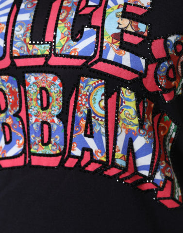 Black cotton Dolce & Gabbana logo print round neck T-shirt with short sleeves and casual fit.