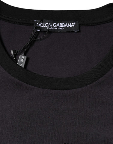 Black cotton Dolce & Gabbana logo print round neck T-shirt with short sleeves and casual fit.