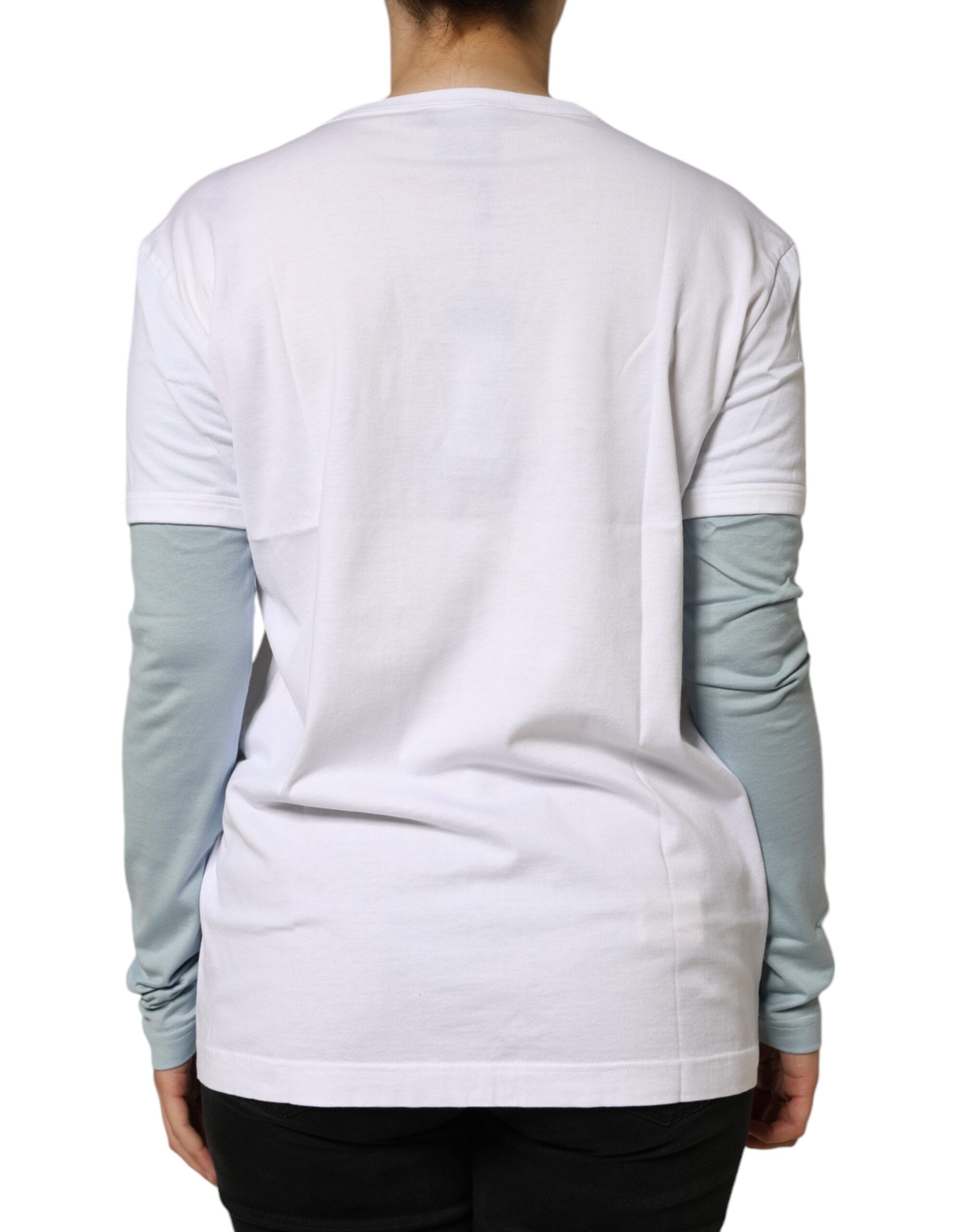 White cotton T-shirt with Dolce & Gabbana logo print, round neck, casual fit, front view showing logo design