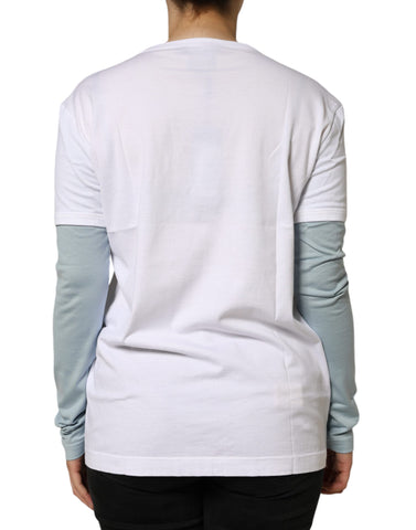 White cotton T-shirt with Dolce & Gabbana logo print, round neck, casual fit, front view showing logo design