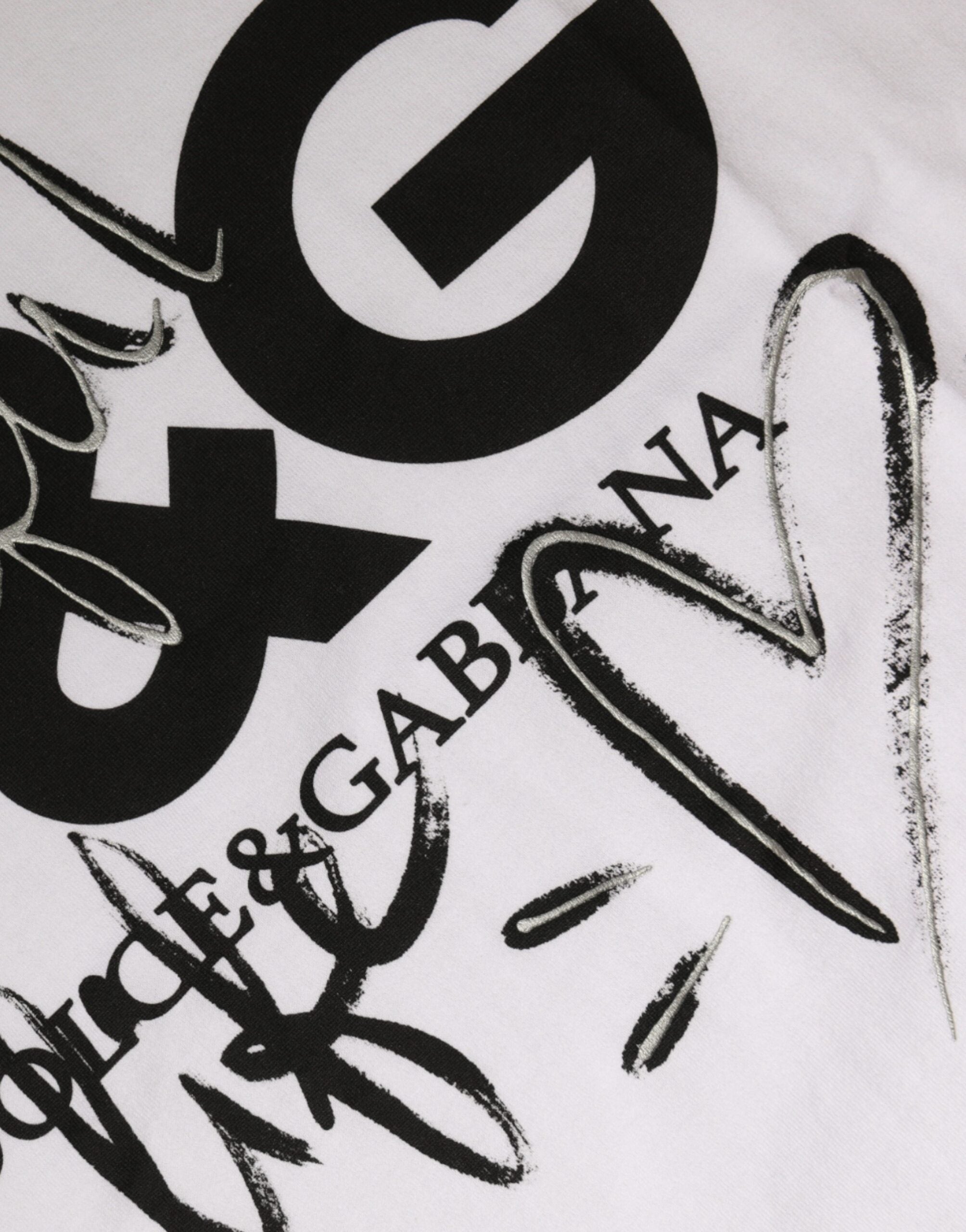 White cotton Dolce & Gabbana T-shirt with logo print and round neckline, casual and stylish for everyday wear.