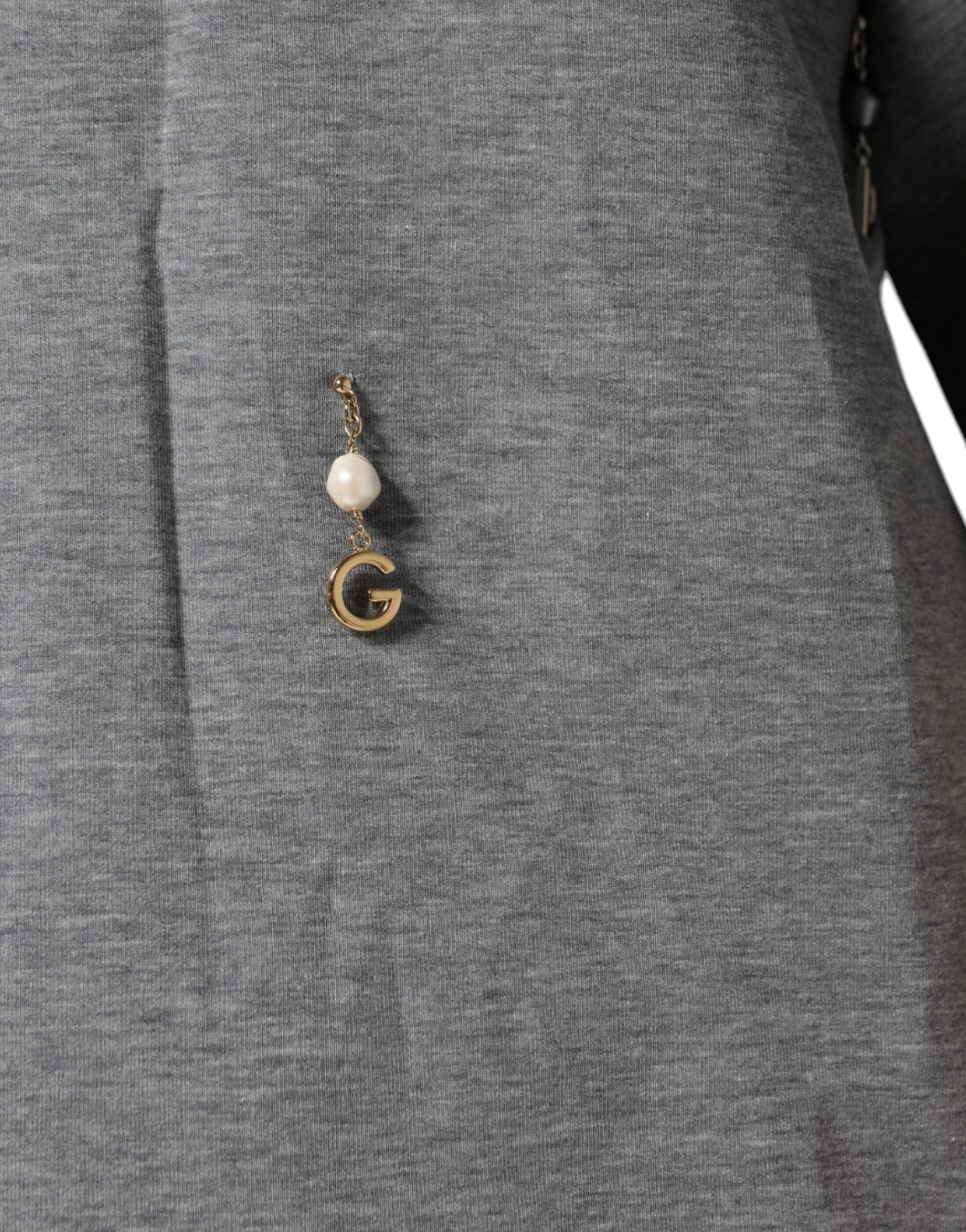 Gray cotton blend embellished T-shirt by Dolce & Gabbana featuring decorative details and a relaxed fit.